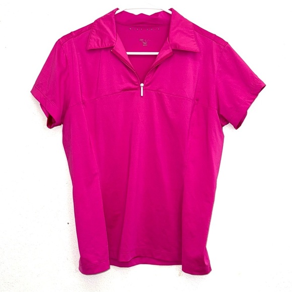 Nike Golf Dri Fit Hot Pink Short Sleeved Quarter Zip Golfing Tee Size Medium - Picture 1 of 5